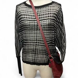Patterson J. Kincaid Sheer black and gray Knit Plaid Top Size S